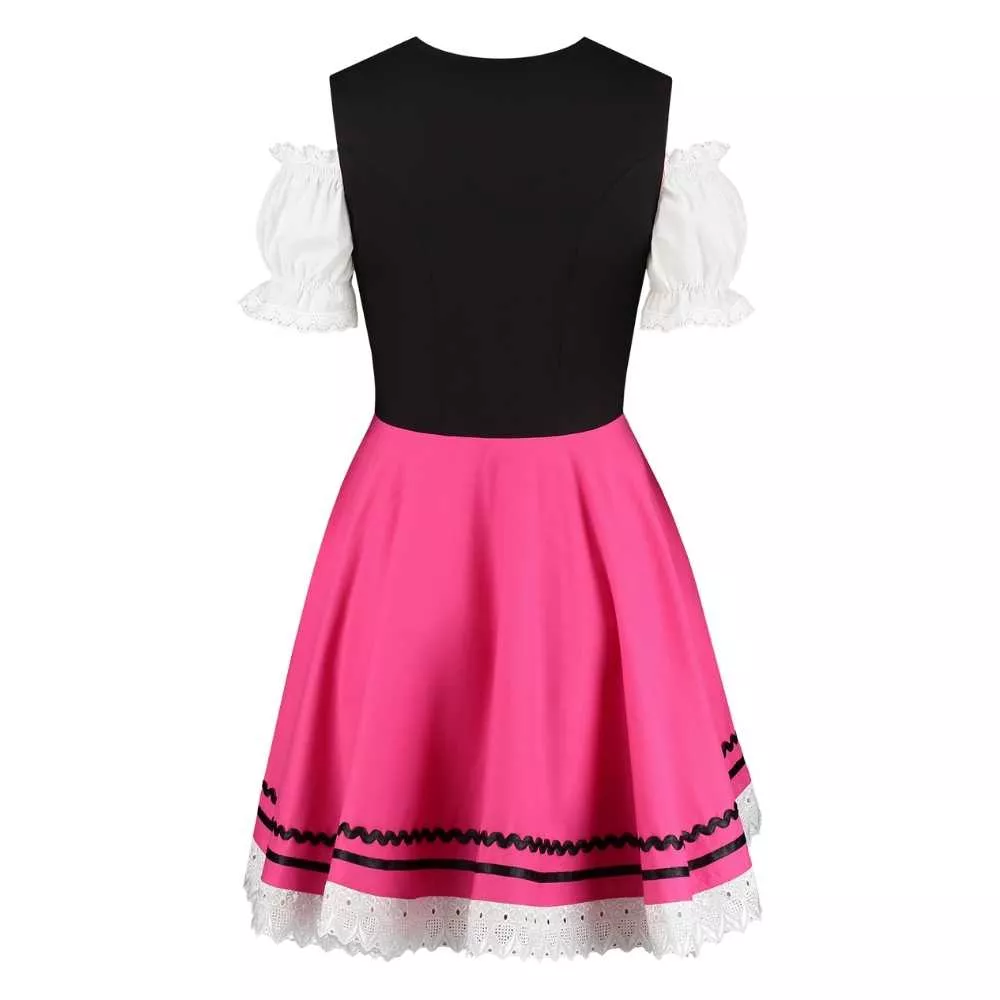 Klassisk Dirndl i Bomuld Sort/Pink, str. 36