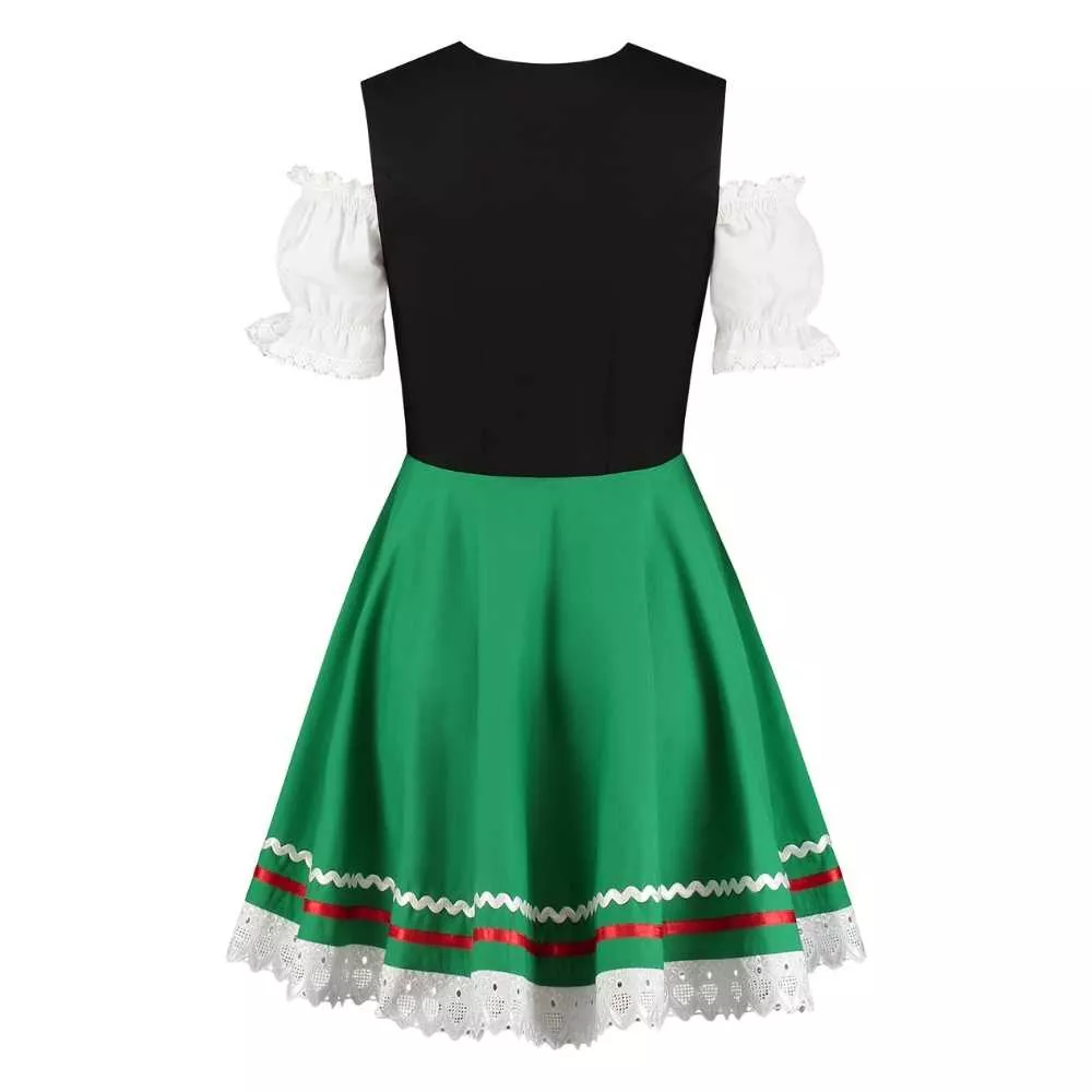 Klassisk Dirndl i Bomuld Sort/Grøn, str. 38