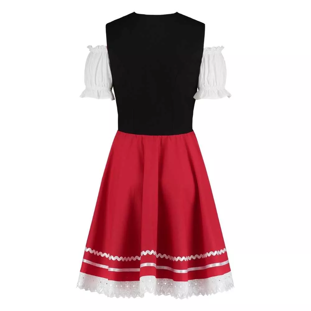 Klassisk Dirndl i Bomuld Rød/Sort, str. 44