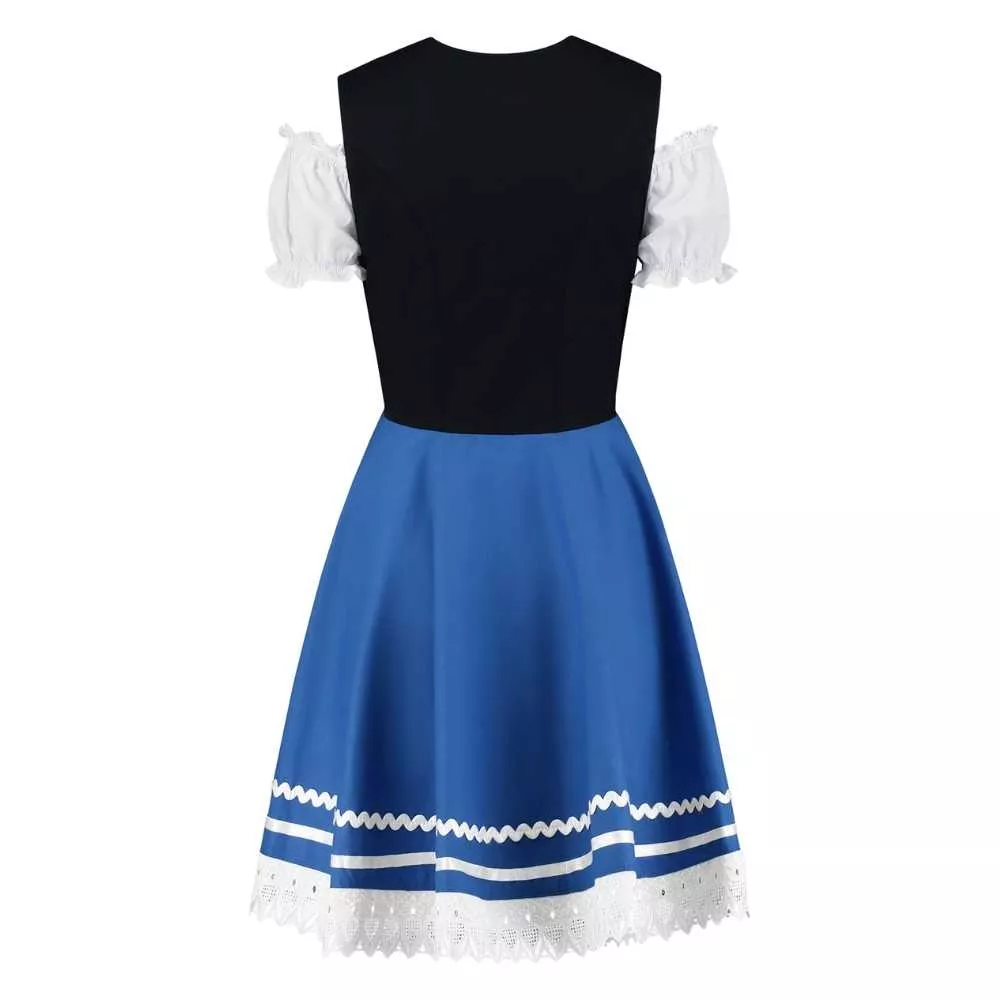 Klassisk Dirndl i Bomuld Blå/Sort, str. 34