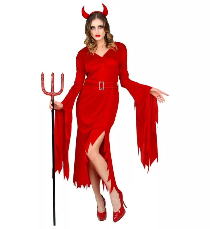 Sexet Rød Djævlekjole m/Horn, str. XL